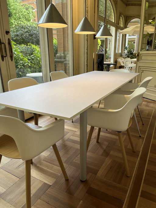 HAY Annex Overhang Tafel 240 x 90 cm mit cremefarbenem Baumwollblatt + eloxierten Beinen