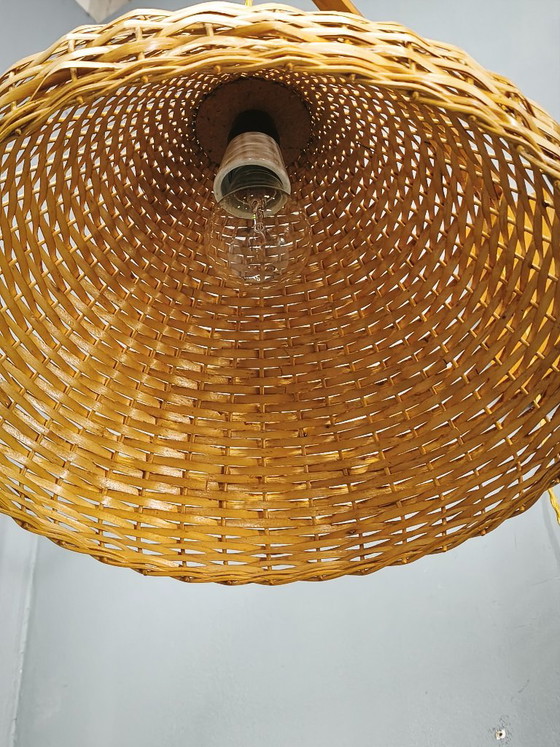 Czechoslovak Rattan and Wood Swing Arm Wall Lamp, 1960s, Wall lights, Brown (photo 7 of 12)