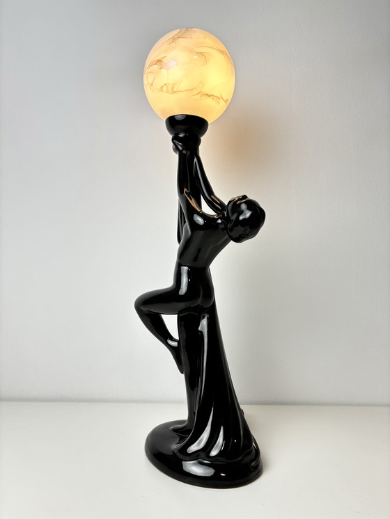 Image 1 of Art Deco Ceramic Woman Figure Table Lamp