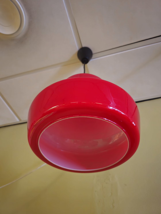 Image 1 of Glass Vintage Opaline Glass Pendant Lamp Ceiling Lamp Red