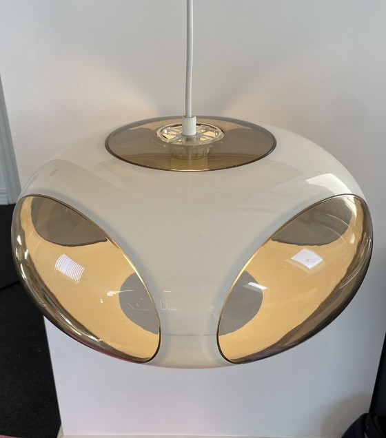 Lampe Space Age Massive Bug Eye, Suspension UFO Blanche, Vintage, Rétro, Plastique (photo 7 sur 10)