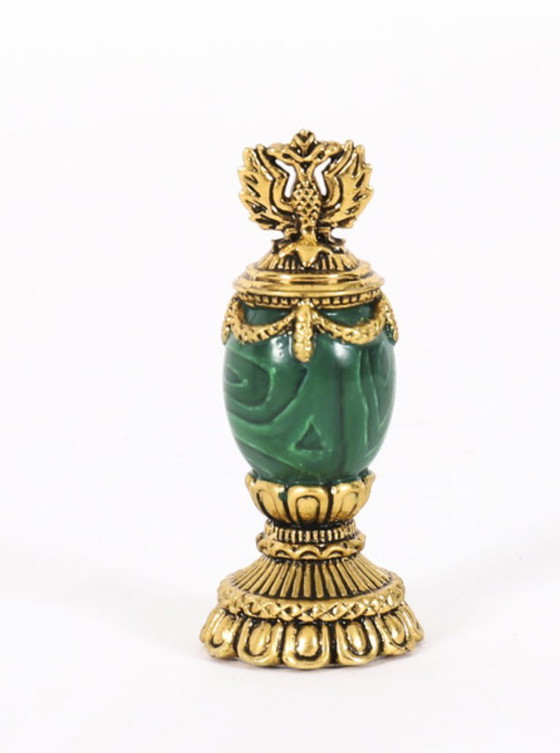 Image 1 of Jeu d'échecs Fabergé vintage en noyer, marbre d'Amboine et malachite, XXe siècle
