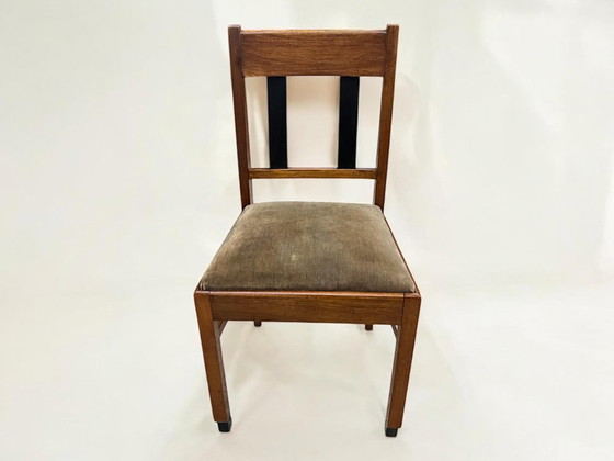 Image 1 of Set di 2 sedie Art Déco in rovere con rivestimento in velluto verde, circa 1920-1930