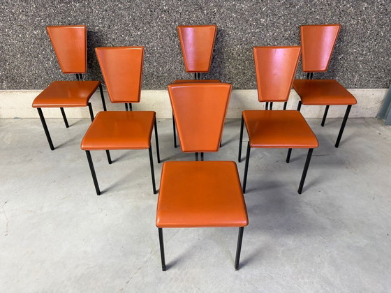 Set van 6 postmoderne leren eetkamerstoelen, jaren 70 – Leather, Metal (photo 5 of 7)
