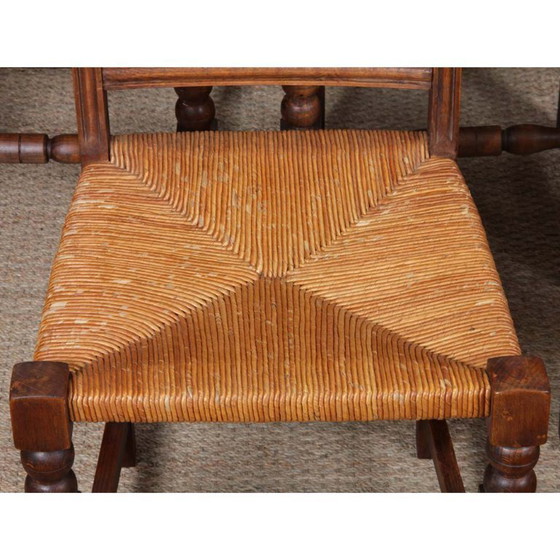 Image 1 of Ensemble de 8 chaises paillées en bois massif, 1940