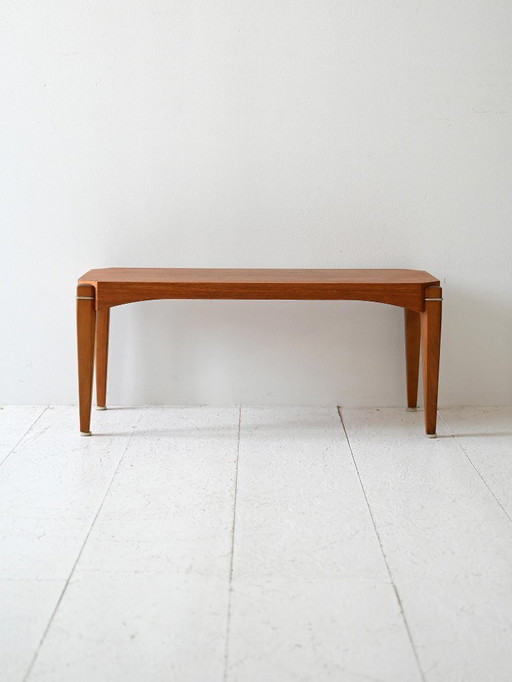 Banc scandinave vintage en teck avec anneaux en métal