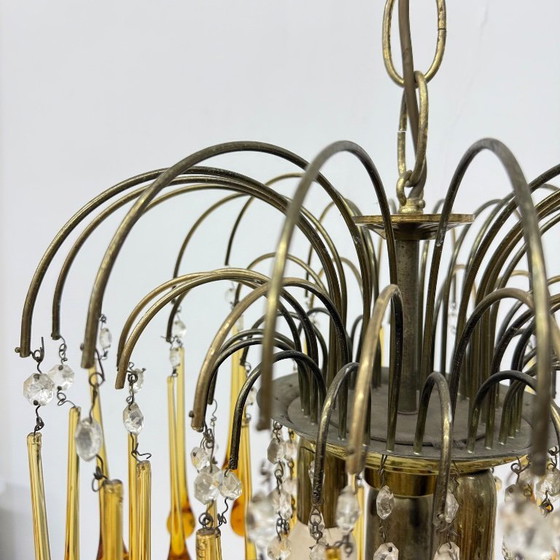 Image 1 of Mid Century Design Murano-Bernsteinglas-Tropfenleuchter, 1970er Jahre