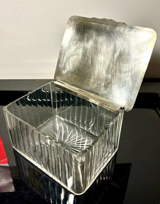 Image 1 of Baccarat crystal box silver lid