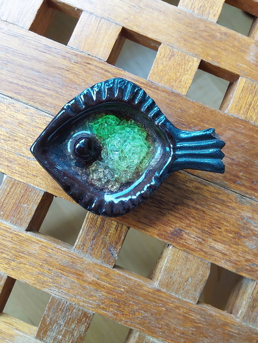 Plaque murale en poterie de studio allemande du Mid Century avec motif de poisson, années 1960