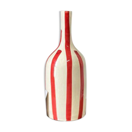 Striped red bottle artisan vase