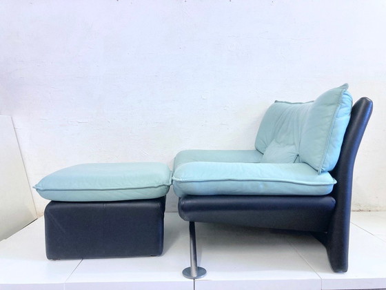 Image 1 of Postmoderne fauteuil met voetenbankje van Nicoletti Salotti jaren 80 ontwerp