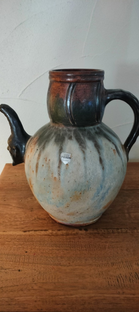 Image 1 of Céramique belge Pierre Biron décorée d'un bec verseur en forme d'Arlequin