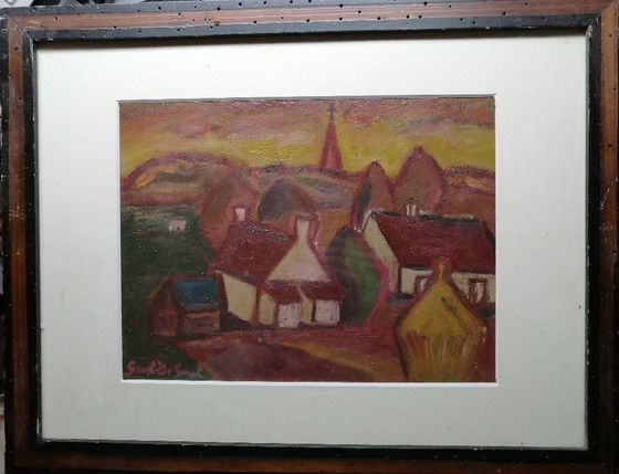 G De Smet 2 x Village Views Oil on Cardboard in P-Partout – Paintings & Drawings, Paper (photo 2 of 9)