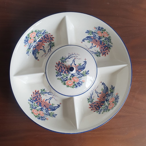 Vintage Peacock Serving Bowl Japanese Porcelain from the 1950s