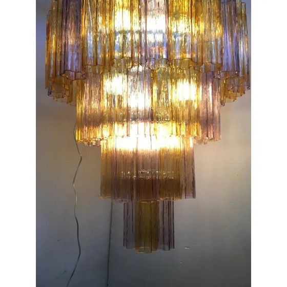 Image 1 of Lustre moderne italien en verre ambré et violet, inspiré des malles.