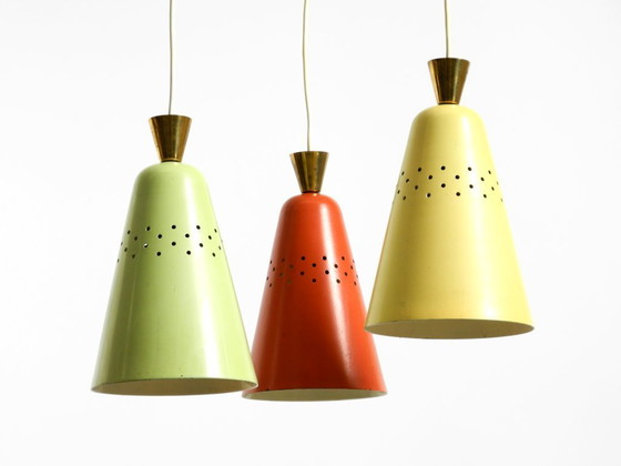 Image 1 of Beautiful Large Original Mid-Century 3-Arm Colorful Bag Ceiling Lamp