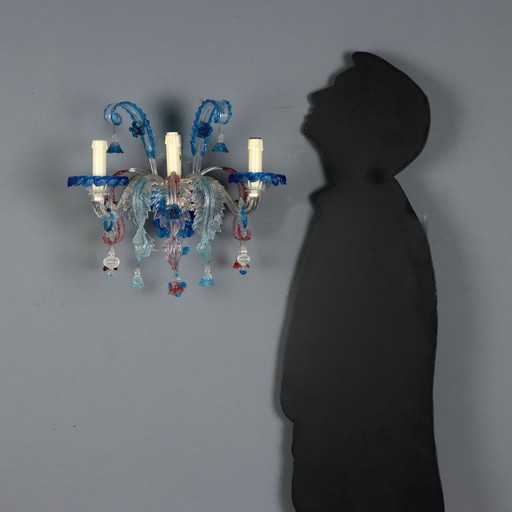 Coppia Appliques Vetro Soffiato Colorato Murano