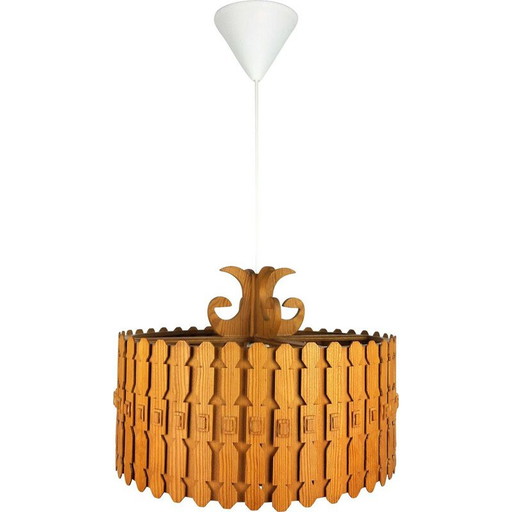 Lampada a sospensione scandinava modello "Krona" in pino, 1960