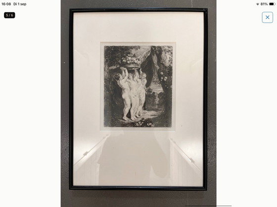 Radierung nach Ruben / Die drei Grazien - Wunderschön gerahmt – Lithographien & Drucke, Paper (photo 4 of 5)
