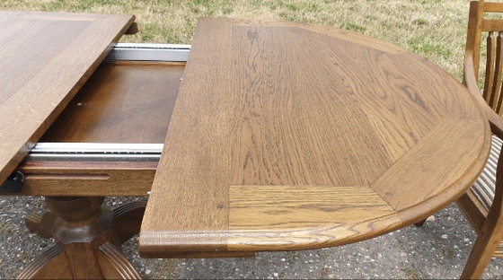 Image 1 of Bannink jugendstil eiken eetkamer tafel uitschuifbare 