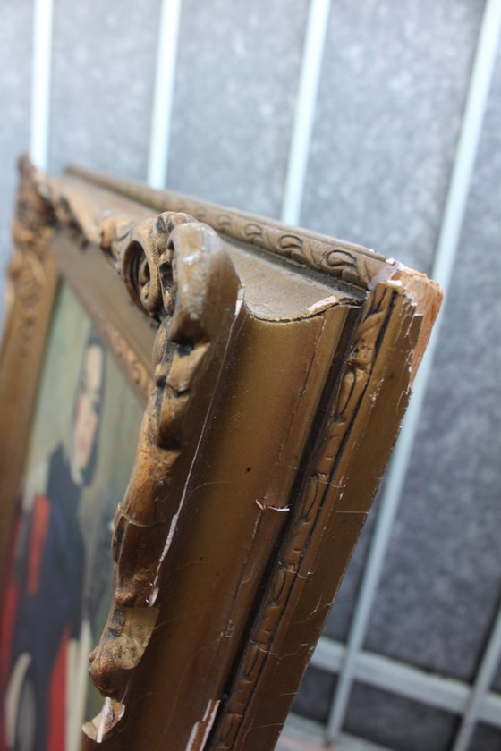 Image 1 of Lady Smoking in Art Nouveau Style, 1950s, Oil Painting, Framed
