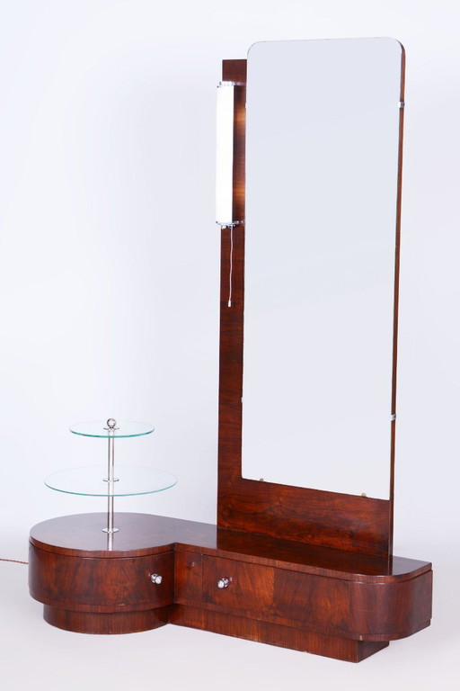 Gerestaureerde art-deco kapspiegel van Halabala, UP Zavody, walnoothout, Tsjechië, jaren 1920. – kaptafels, Glass, Wood