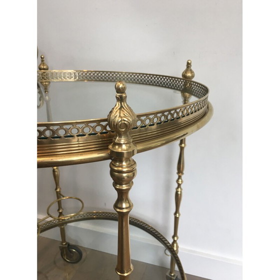 Image 1 of Vintage brass and glass table on wheels, 1940