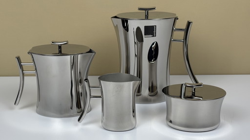 Sambonet Bamboo coffee tea set chrome creamer sugar bowl