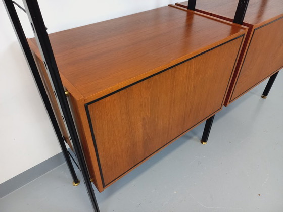 Image 1 of Bibliothèque étagère italienne double modulable vintage en teck et métal des années 60