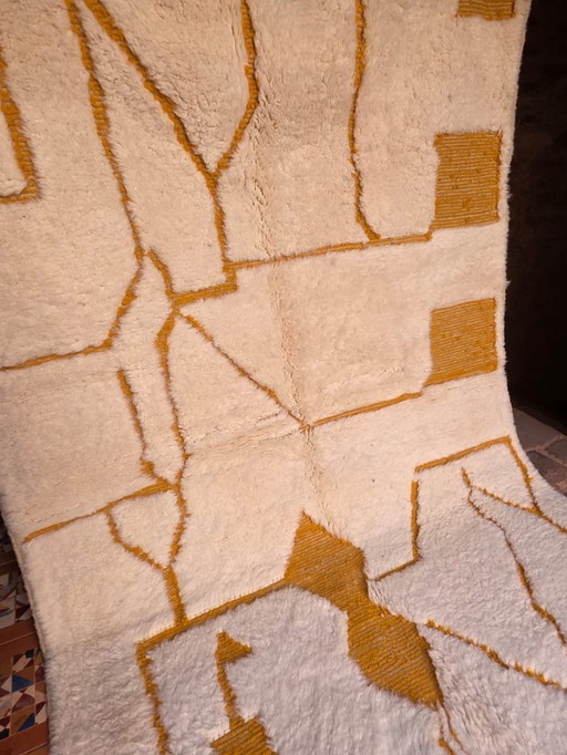 Abstrakter Teppich „Beni Ourain“ in Creme & Senfgelb, 242 x 150 cm