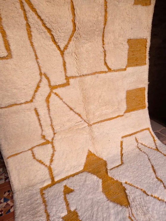 Image 1 of Abstrakter Teppich „Beni Ourain“ in Creme & Senfgelb, 242 x 150 cm
