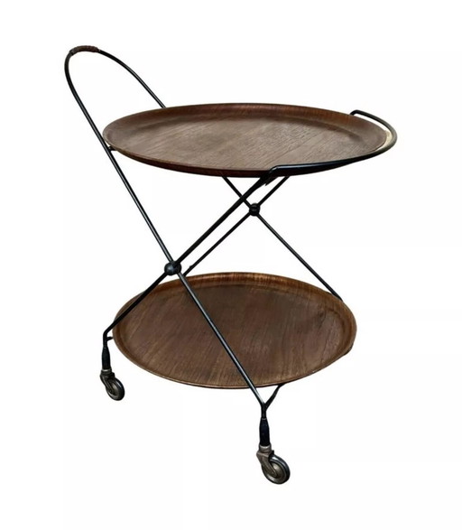 Carrello da portata in teak anni &#39;60 e &#39;70 Carrello da portata in corda Jie Gantofta Svezia anni &#39;60