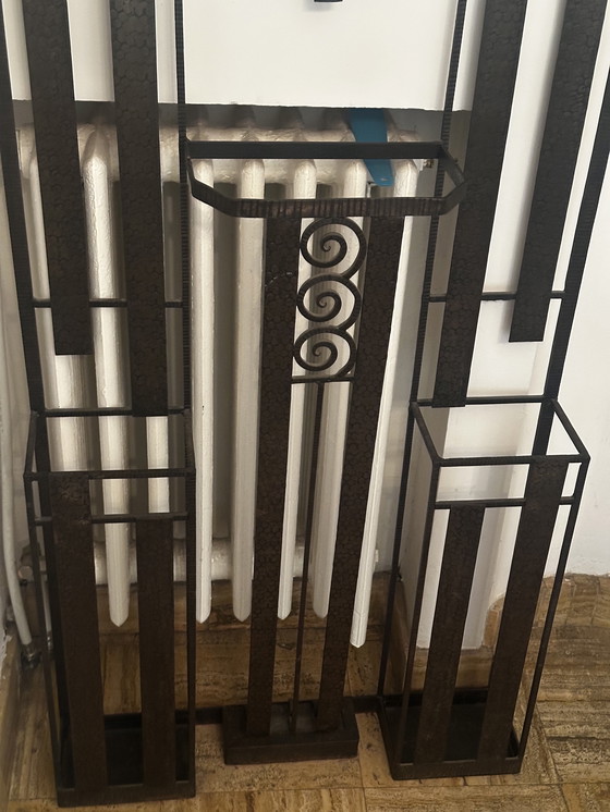 Image 1 of Art-Deco wrought-iron coat rack and Degue lamp