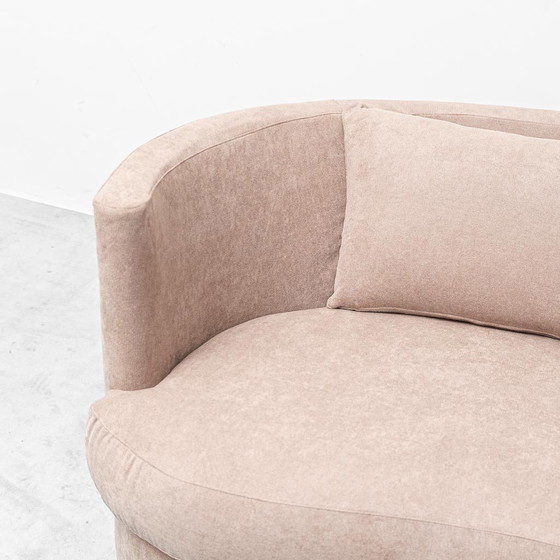 Divano curvo vintage in tessuto marrone – design italiano anni '70 modernariato – Sofà, Wood (photo 7 of 12)