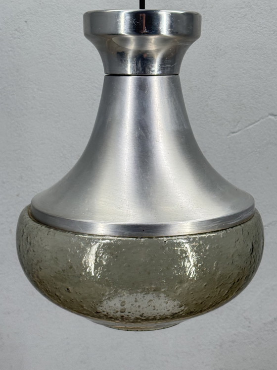 Image 1 of 1970s pendant lamp with aluminum and bubble glass