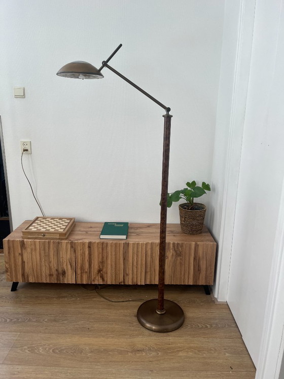 Image 1 of Lampada da terra vintage Relco Milano anni '80 – Legno di radica e bronzo – Design postmoderno italiano