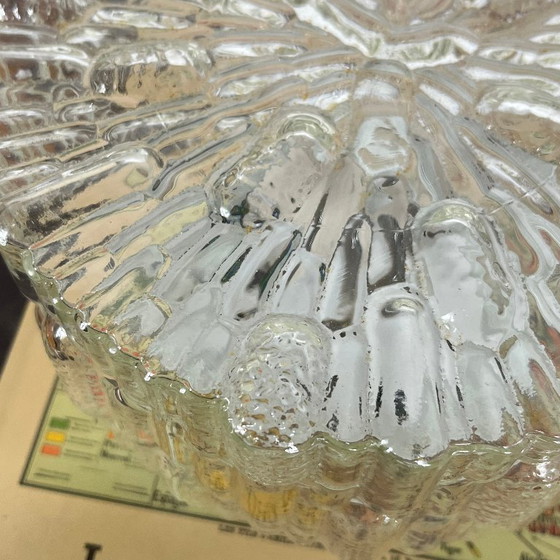 Vintage round wall light ceiling light transparent glass reed 1970 1980 (photo 3 of 9)