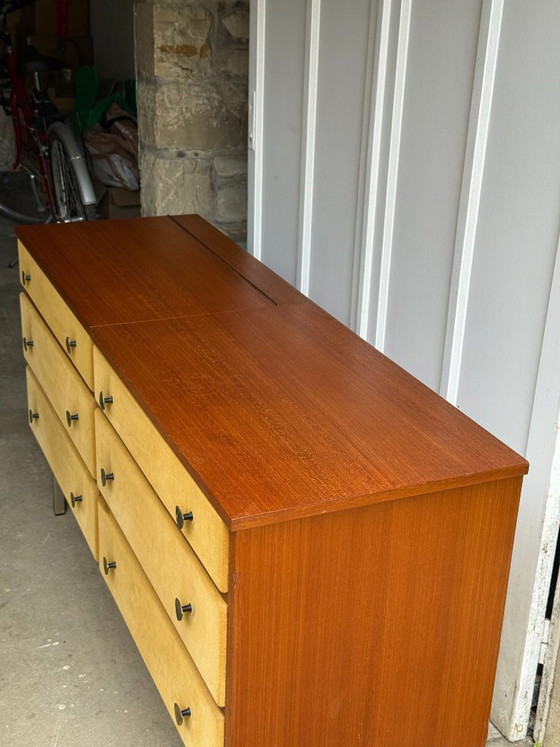 Image 1 of Enfilade commode coiffeuse Roger Landault années 50/60 suédine jaune