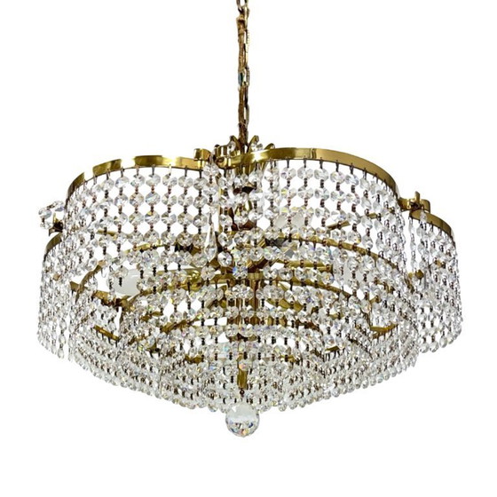 Image 1 of Vintage basket crystal chandelier Bakalowits & Söhne brass, Austria 1970s