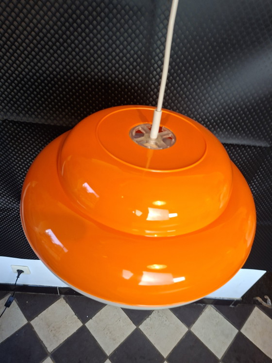 Image 1 of Massive orange vintage space age UFO pendant lamp