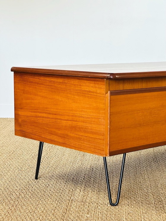 Image 1 of Low Scandinavian teak sideboard with hairpin legs, 1960