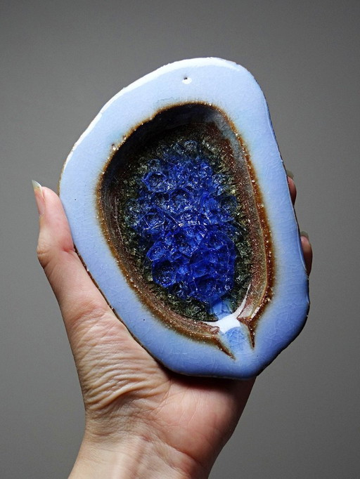 Cendrier céramique artisanale et verre fondu vintage Pieter Groeneveldt