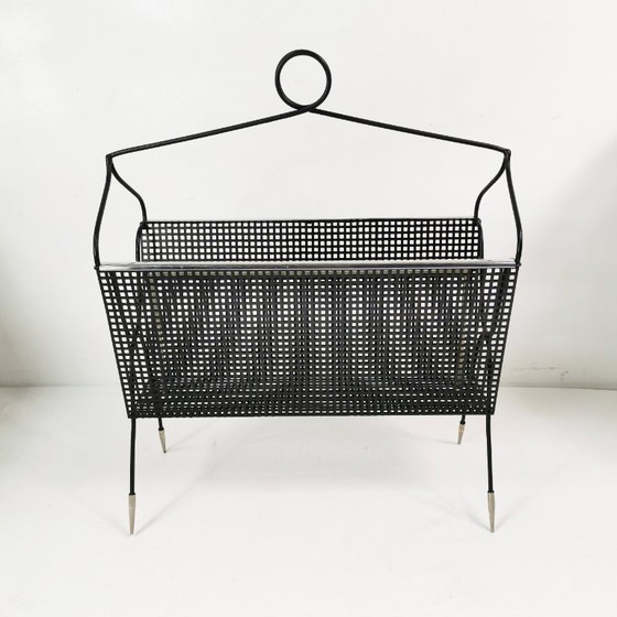 Revistero calado Mid-century, Bélgica, años 50., Metal, Negro, Mid Century Modern (foto 3 de 12)