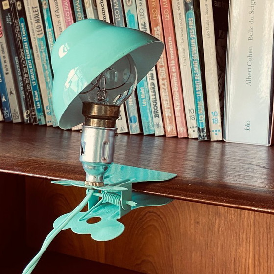Image 1 of Small green metal mushroom clip-on lamp, vintage night light