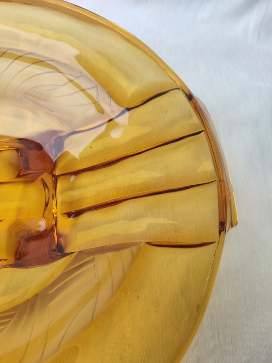 Image 1 of 2 x Walther & Sohne Art Deco fruit bowl, Amber color, Orient model, pressed glass