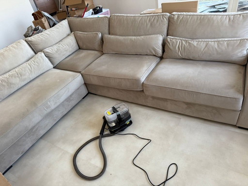 Canapé d'angle luxueux en velours 260 x 340 cm – Kaki – Comme neuf