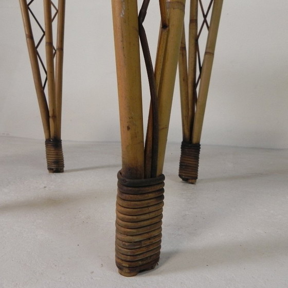 Image 1 of Tavolo da pranzo vintage in bambù con piastrelle rosse, bianche e blu, anni '50