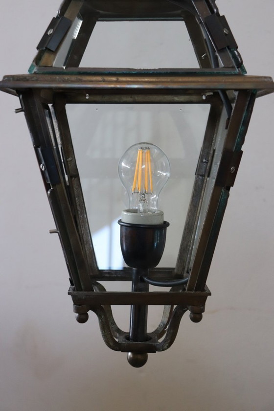 Image 1 of Lanterne vintage en laiton et verre, Italie, années 1980 environ