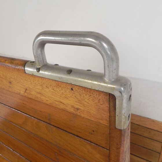 Image 1 of Double-sided teak train bench, 1930s