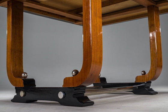 Image 1 of Art Deco French Walnut & Burl Dining Set, 1930s, Set of 7